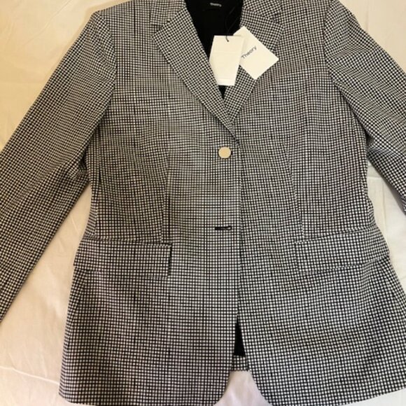 THEORY NWT Stretch Wool Slim Blazer Jacket. Black Multi. Gingham. Size 8 - Picture 7 of 10